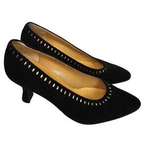 Balenciaga Womens Black Suede Heels Closed Toe Pumps Size 5 Designer Studded